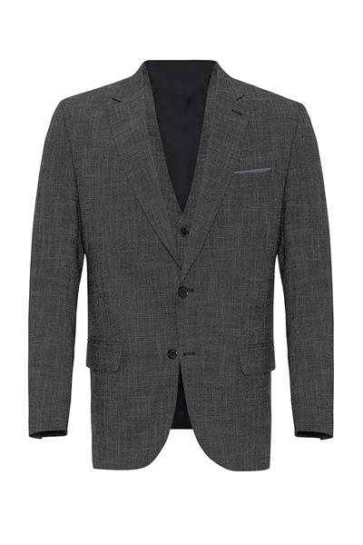 Siyah Regular Armürlü Mono Yaka 4 Drop Yelekli Klasik Takım Elbise