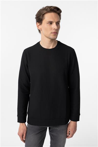 Siyah Regular Armürlü Bisiklet Yaka Triko