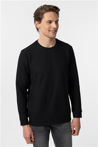 Siyah Regular Armürlü Bisiklet Yaka Triko