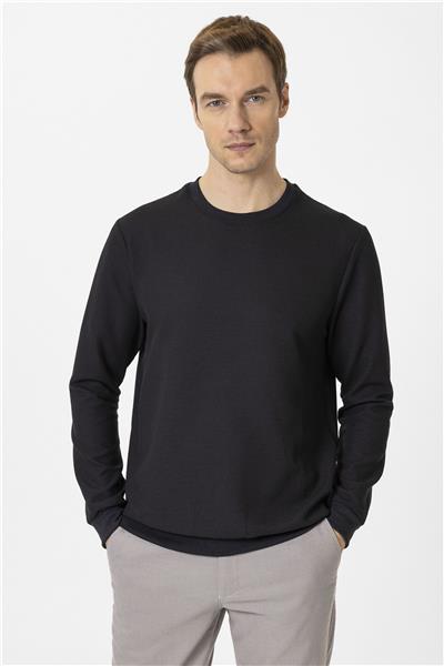 Siyah Regular Armürlü Bisiklet Yaka Triko