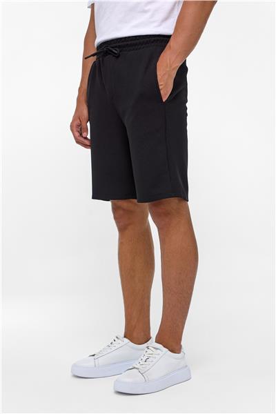 Siyah Regular Armürlü Örme Şort