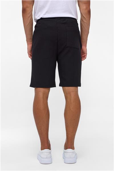 Siyah Regular Armürlü Örme Şort