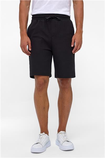 Siyah Regular Armürlü Örme Şort