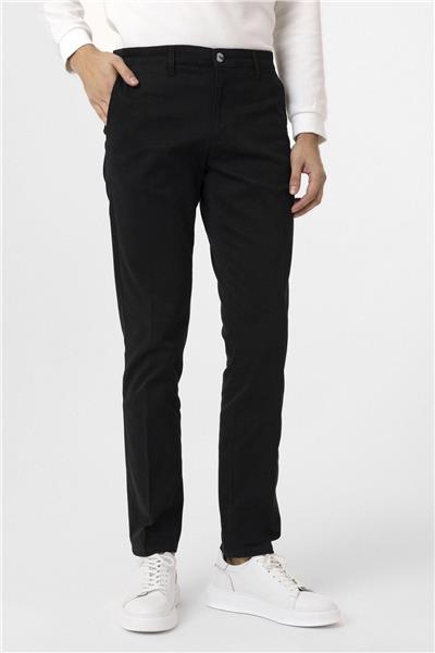 Siyah Regular Armürlü Kanvas Pantolon