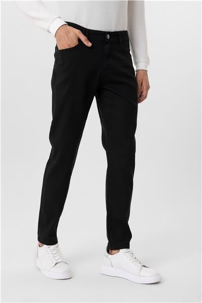 Siyah Regular Armürlü Kanvas Pantolon