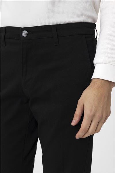Siyah Regular Armürlü Kanvas Pantolon