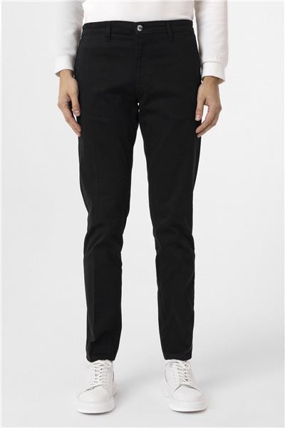Siyah Regular Armürlü Kanvas Pantolon
