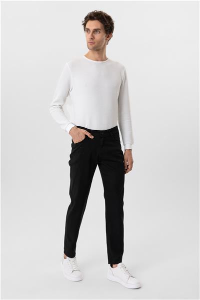 Siyah Regular Armürlü Kanvas Pantolon