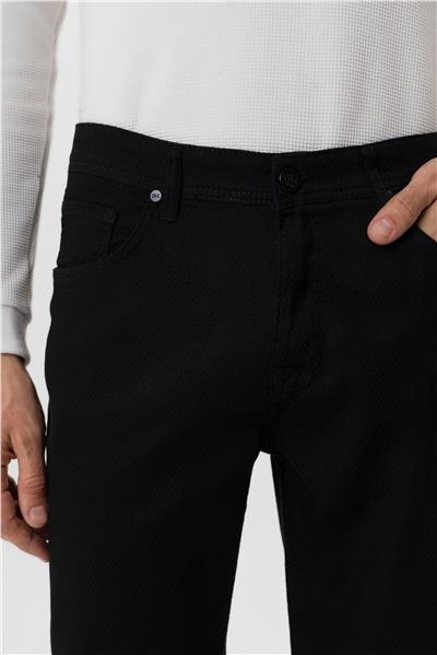 Siyah Regular Armürlü Kanvas Pantolon