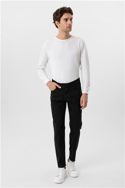 Siyah Regular Armürlü Kanvas Pantolon