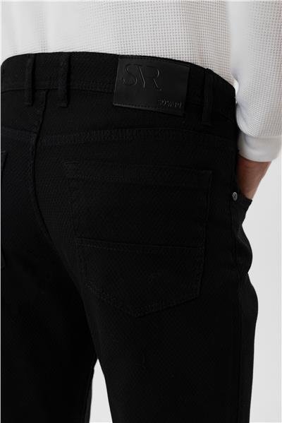 Siyah Regular Armürlü Kanvas Pantolon