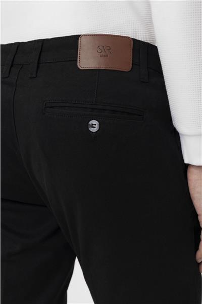 Siyah Regular Armürlü Kanvas Pantolon