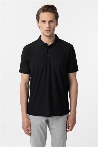 Siyah Regular Armürlü Polo Yaka Tişört
