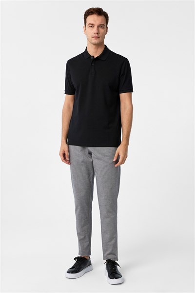 Siyah Regular Armürlü Polo Yaka Tişört