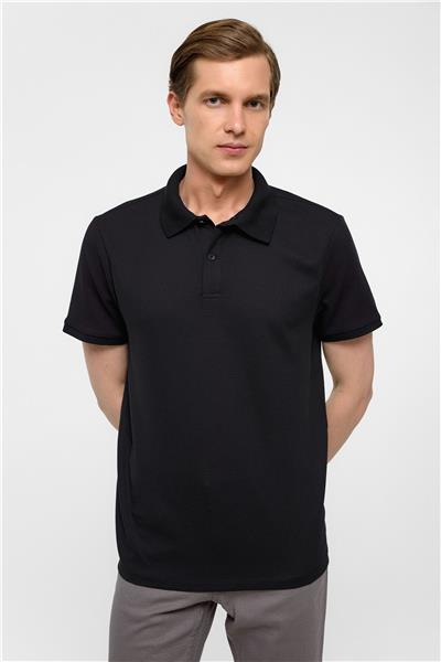 Siyah Regular Armürlü Polo Yaka Tişört