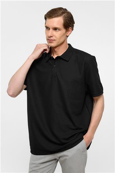Siyah Regular Armürlü Polo Yaka Tişört