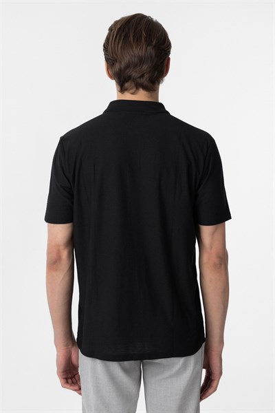 Siyah Regular Armürlü Polo Yaka Tişört