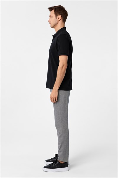 Siyah Regular Armürlü Polo Yaka Tişört