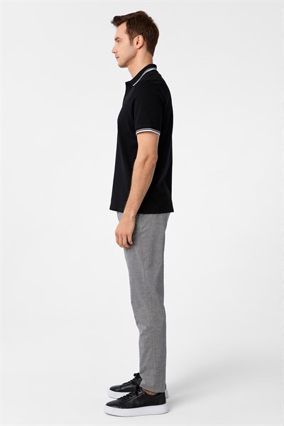 Siyah Regular Armürlü Polo Yaka Tişört
