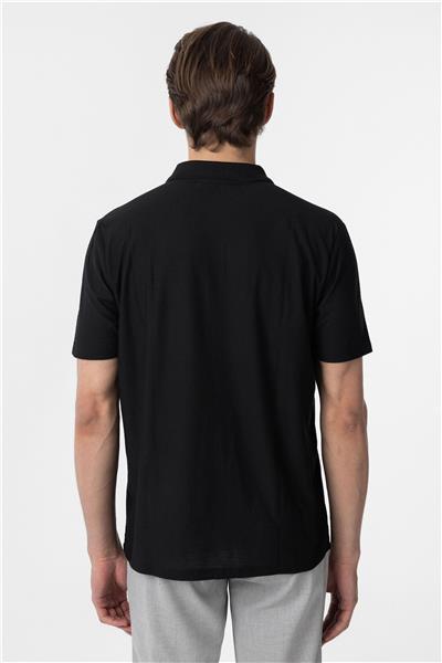 Siyah Regular Armürlü Polo Yaka Tişört