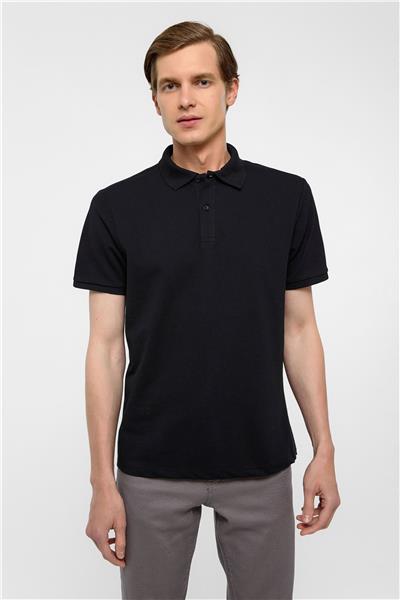 Siyah Regular Armürlü Polo Yaka Tişört
