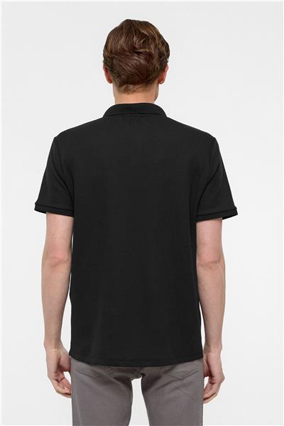 Siyah Regular Armürlü Polo Yaka Tişört