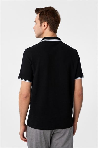 Siyah Regular Armürlü Polo Yaka Tişört