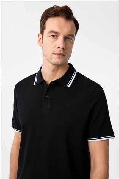 Siyah Regular Armürlü Polo Yaka Tişört