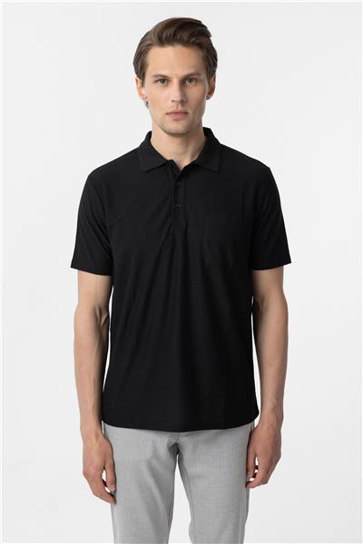 Siyah Regular Armürlü Polo Yaka Tişört