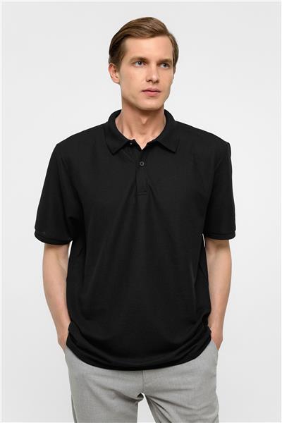 Siyah Regular Armürlü Polo Yaka Tişört