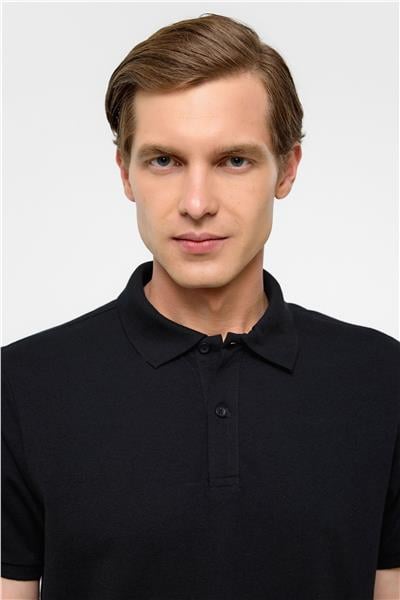 Siyah Regular Armürlü Polo Yaka Tişört