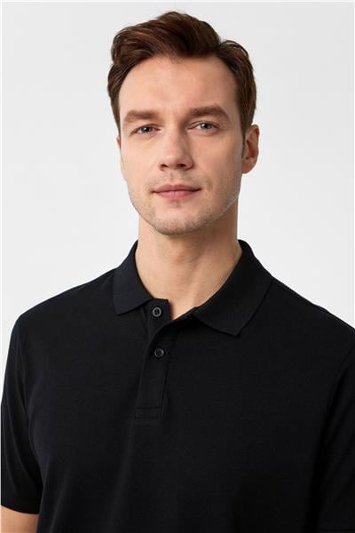 Siyah Regular Armürlü Polo Yaka Tişört
