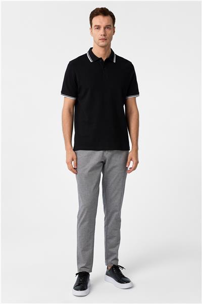 Siyah Regular Armürlü Polo Yaka Tişört