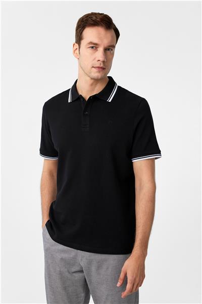 Siyah Regular Armürlü Polo Yaka Tişört