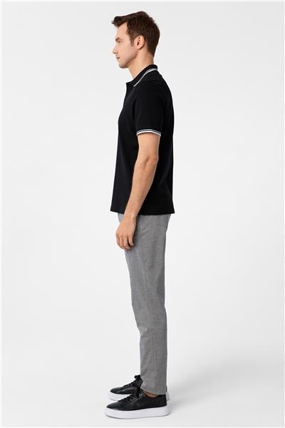 Siyah Regular Armürlü Polo Yaka Tişört