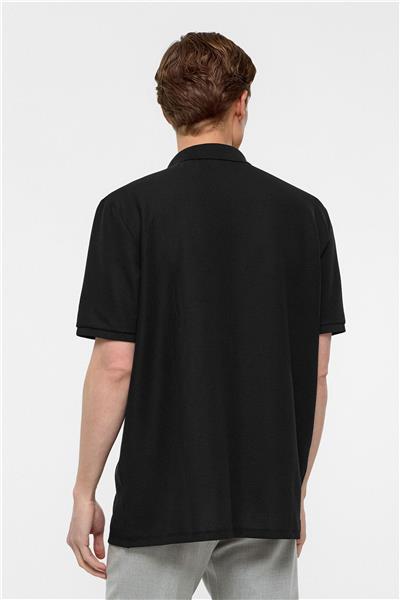 Siyah Regular Armürlü Polo Yaka Tişört