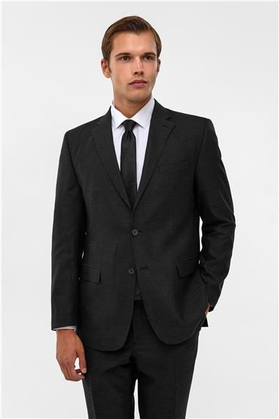 Siyah Regular Armürlü Sivri Yaka 6 Drop Takım Elbise