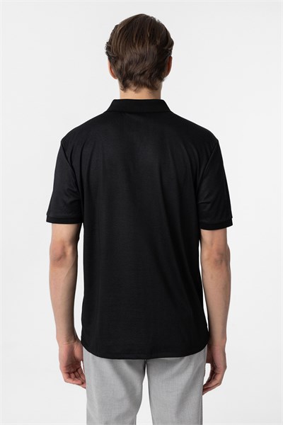 Siyah Regular Baskılı Polo Yaka Tişört