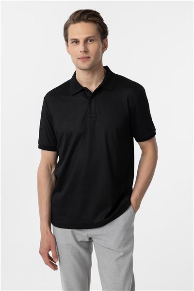 Siyah Regular Baskılı Polo Yaka Tişört