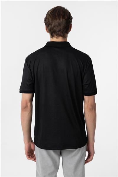 Siyah Regular Baskılı Polo Yaka Tişört