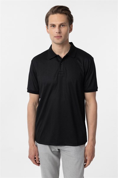 Siyah Regular Baskılı Polo Yaka Tişört