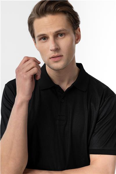 Siyah Regular Baskılı Polo Yaka Tişört