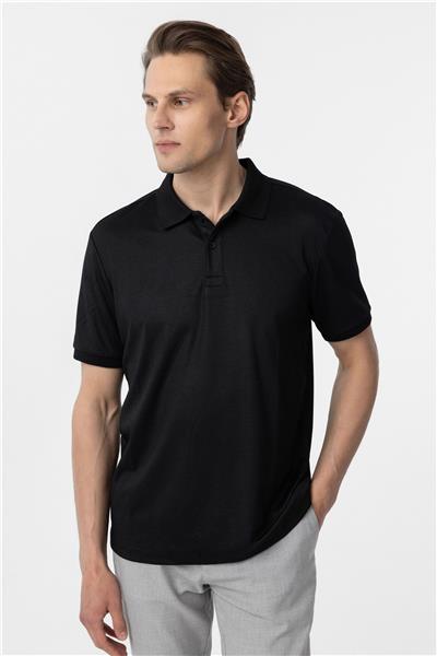 Siyah Regular Baskılı Polo Yaka Tişört