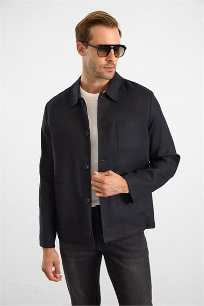 Siyah Regular Bebe Yaka Düz Poplin Torba Cep 4 Drop Spor Ceket