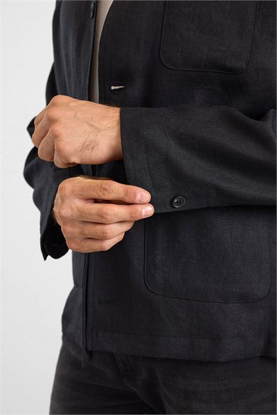 Siyah Regular Bebe Yaka Düz Poplin Torba Cep 4 Drop Spor Ceket