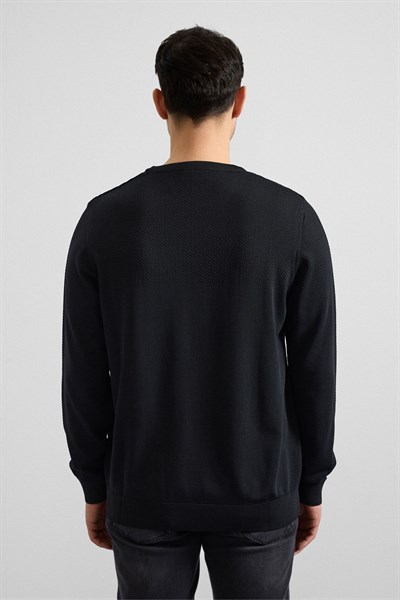 Siyah Regular Bisiklet Yaka Kazak