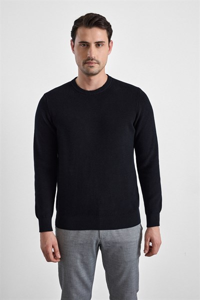 Siyah Regular Bisiklet Yaka Kazak