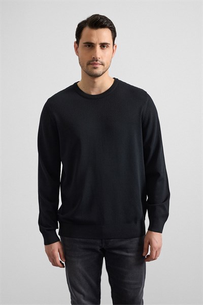 Siyah Regular Bisiklet Yaka Kazak