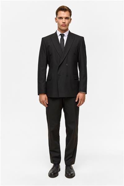 Siyah Regular Çizgili Kruvaze Yaka 6 Drop Takım Elbise