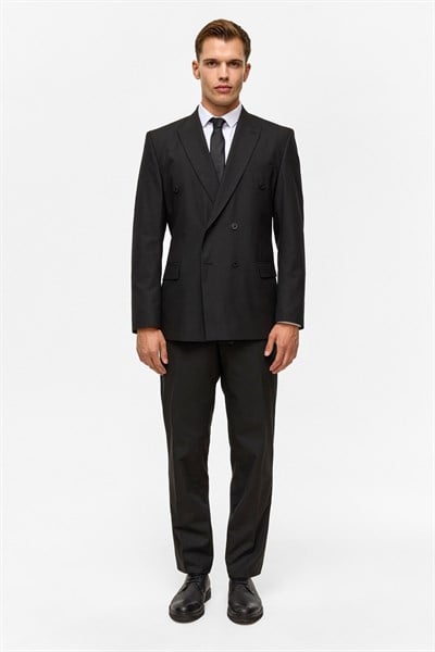 Siyah Regular Çizgili Kruvaze Yaka 6 Drop Takım Elbise